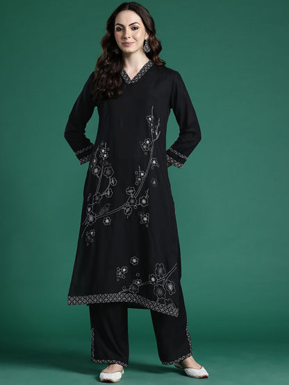 Floral Embroidered Regular Kurta with Trousers