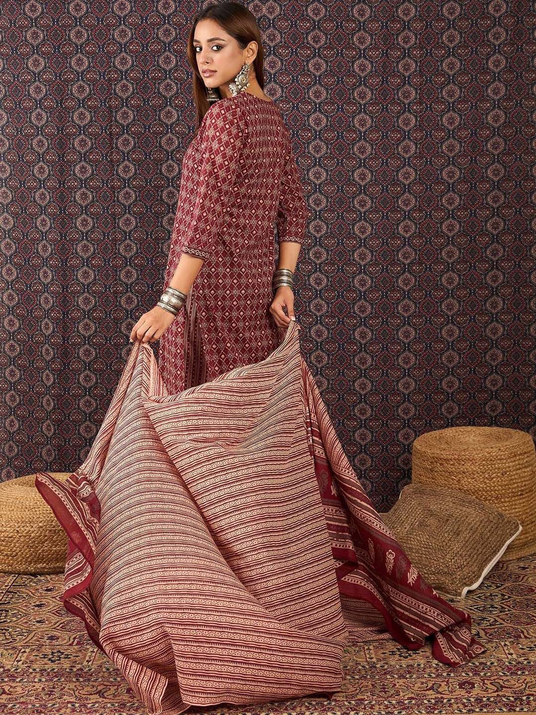 Women Ethnic Motifs Printed Regular Pure Cotton Kurta Trousers With Dupatta