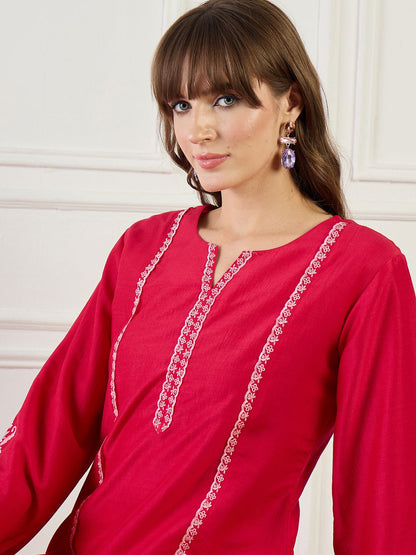 Dhiyona IE Embroidered Straight Tunic With Trousers Co-Ords
