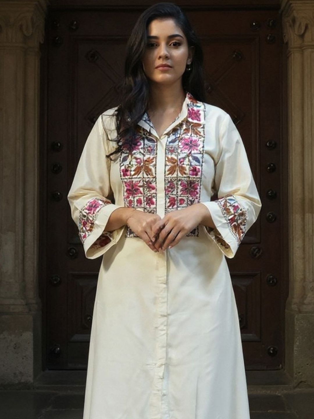 Dhiyona IE Embroidered Shirt Collar Tunic With Palazzos