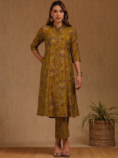Dhiyona SO Women's Women Ethnic Motifs Printed A-Line Kurta with Trouser