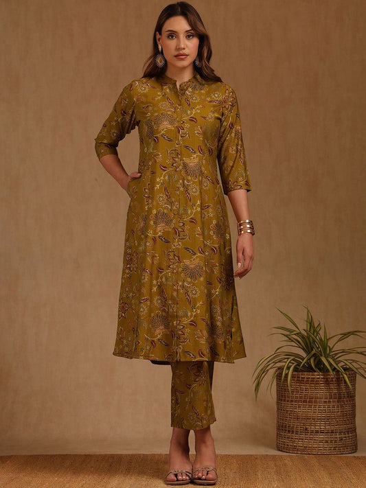 Dhiyona SO Women's Women Ethnic Motifs Printed A-Line Kurta with Trouser