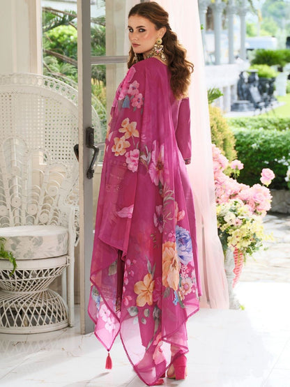 Women Floral Embroidered Regular Thread Work Kurta with Trousers & With Dupatta