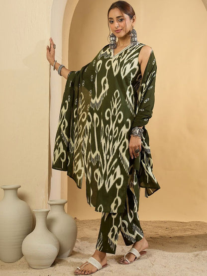 Women Ethnic Motifs Printed Regular Pure Cotton Kurta with Trousers & With Dupatta