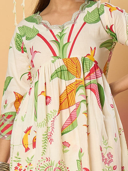 Women Ethnic Motifs Printed Panelled Pure Cotton Kurta with Trousers & Dupatta