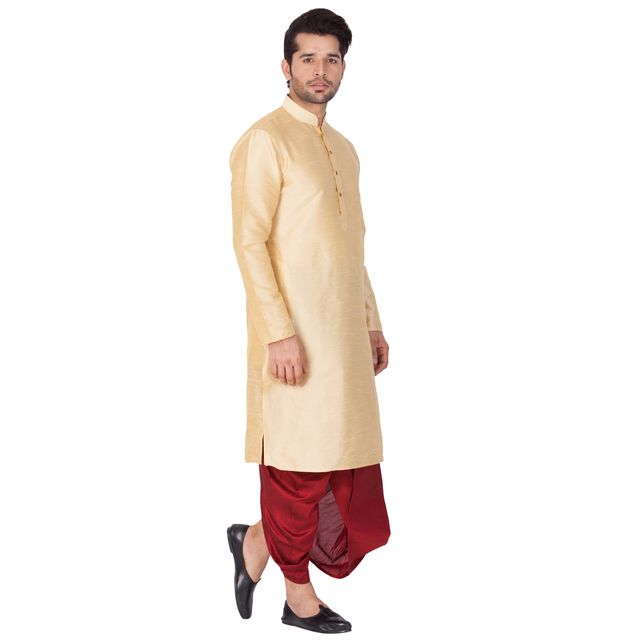 Men's Gold Silk Blend Straight Kurta and Dhoti Set