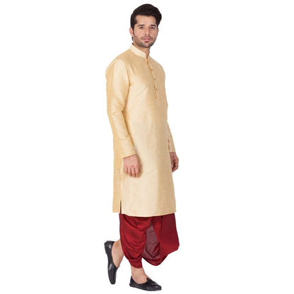 Men's Gold Silk Blend Straight Kurta and Dhoti Set
