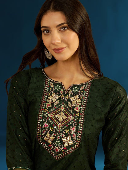 Dhiyona CH Women Ethnic Motifs Embroidered Regular Thread Work Kurti with Palazzos