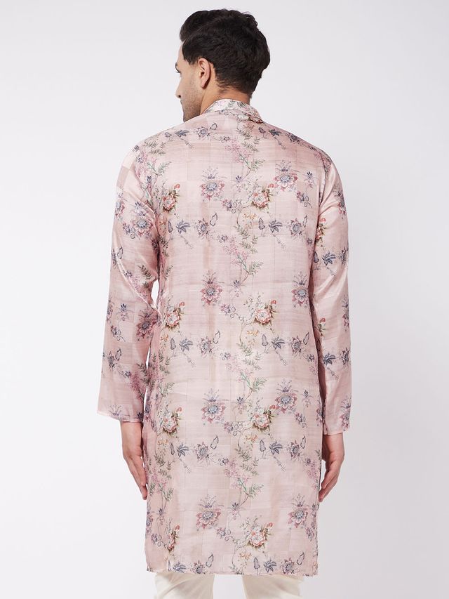 Men's MulticolorBasePeach Cotton Blend Straight Kurta