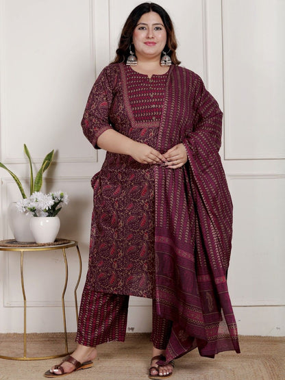 Dhiyona KL Women Paisley Printed Pure Cotton Kurta with Palazzos & With Dupatta