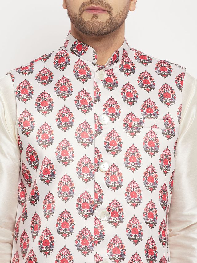 Men's Cream Satin Twill Straight Nehru Jacket