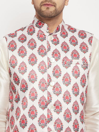 Men's Cream Satin Twill Straight Nehru Jacket