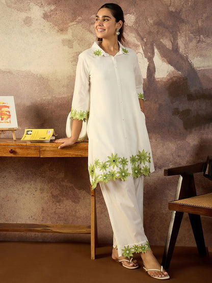 Dhiyona IE Embroidered A-Line Pure Cotton Tunic With Trousers