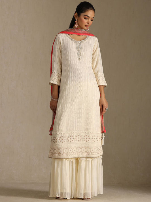 Dhiyona SO Women's Women Ethnic Motifs Embroidered Kurta with Sharara & Dupatta Kurta Sets