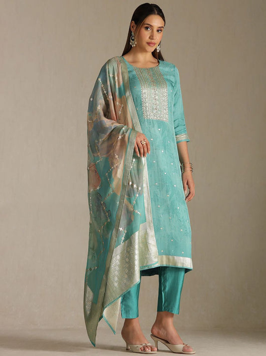 Dhiyona SO Women's Women Woven Design Regular Mirror Work Kurta with Trousers & With Dupatta