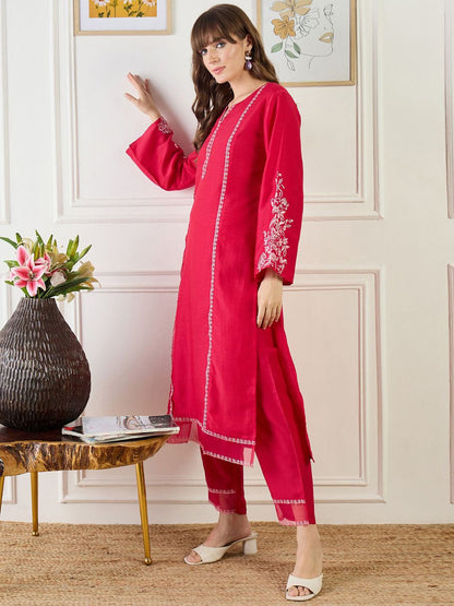 Dhiyona IE Embroidered Straight Tunic With Trousers Co-Ords