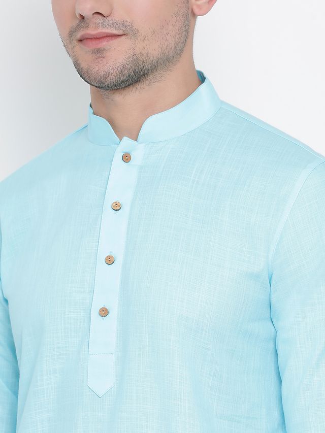 Men's Light Blue Cotton Linen Straight Kurta Pyjama Set