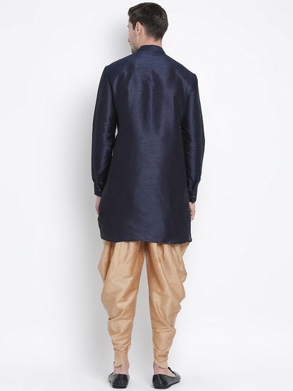 Men's Dark Blue Silk Blend Pathani Kurta and Dhoti Set
