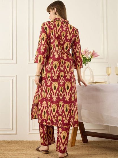 Floral Printed Thread Work Pure Cotton Kurta With Palazzos