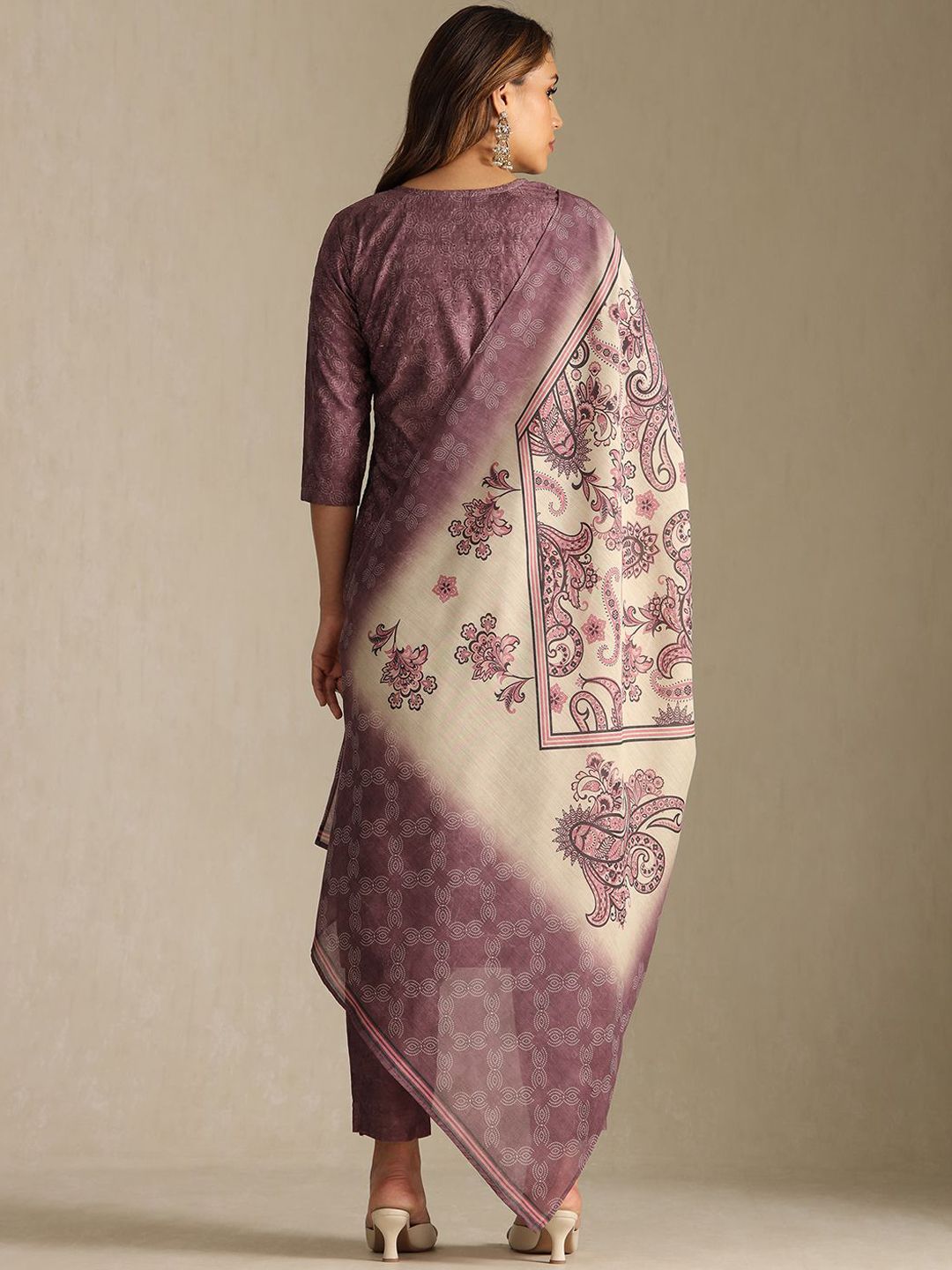 Dhiyona SO Women's Women Round Neck Printed Zardozi Kurta & Trousers With Dupatta