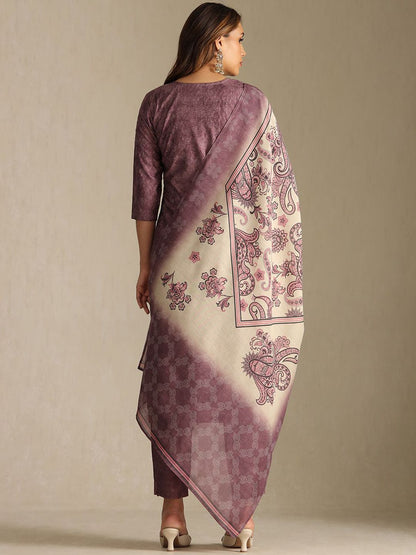 Dhiyona SO Women's Women Round Neck Printed Zardozi Kurta & Trousers With Dupatta