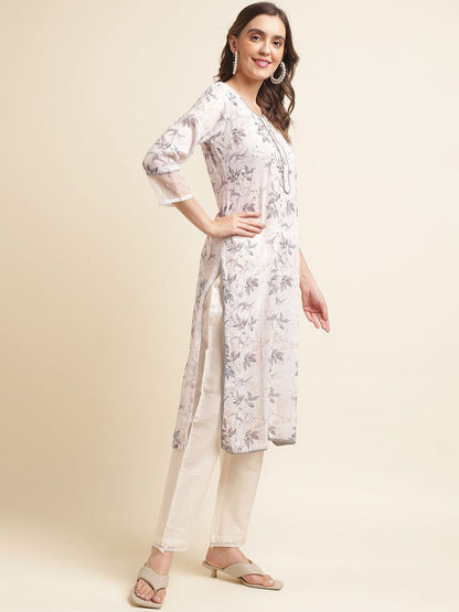 Dhiyona OD  Printed Gotta Patti Linen Straight Kurta with Trousers & Dupatta