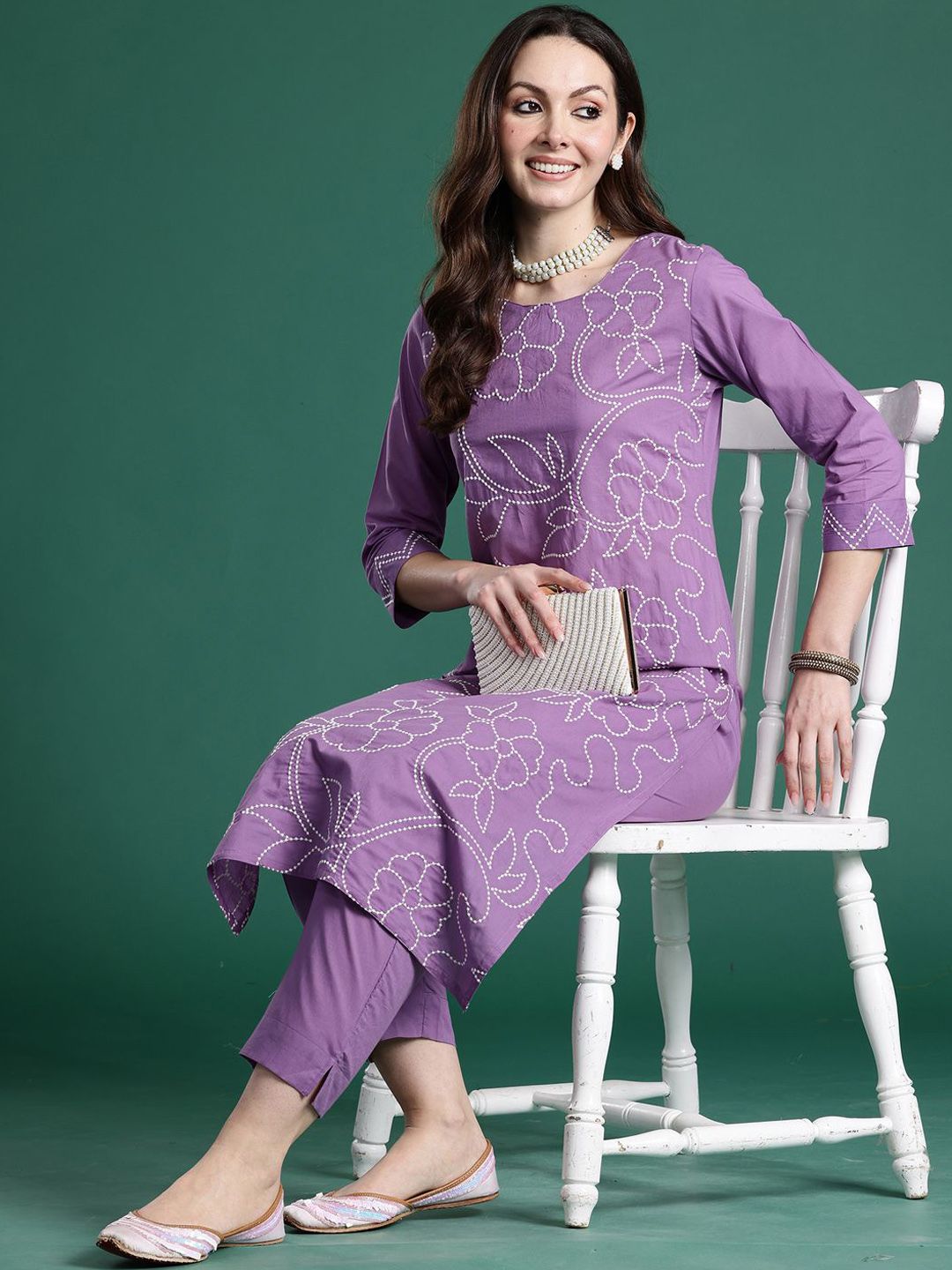 Dhiyona IE Embroidered Pure Cotton Top With Trousers Co-Ords