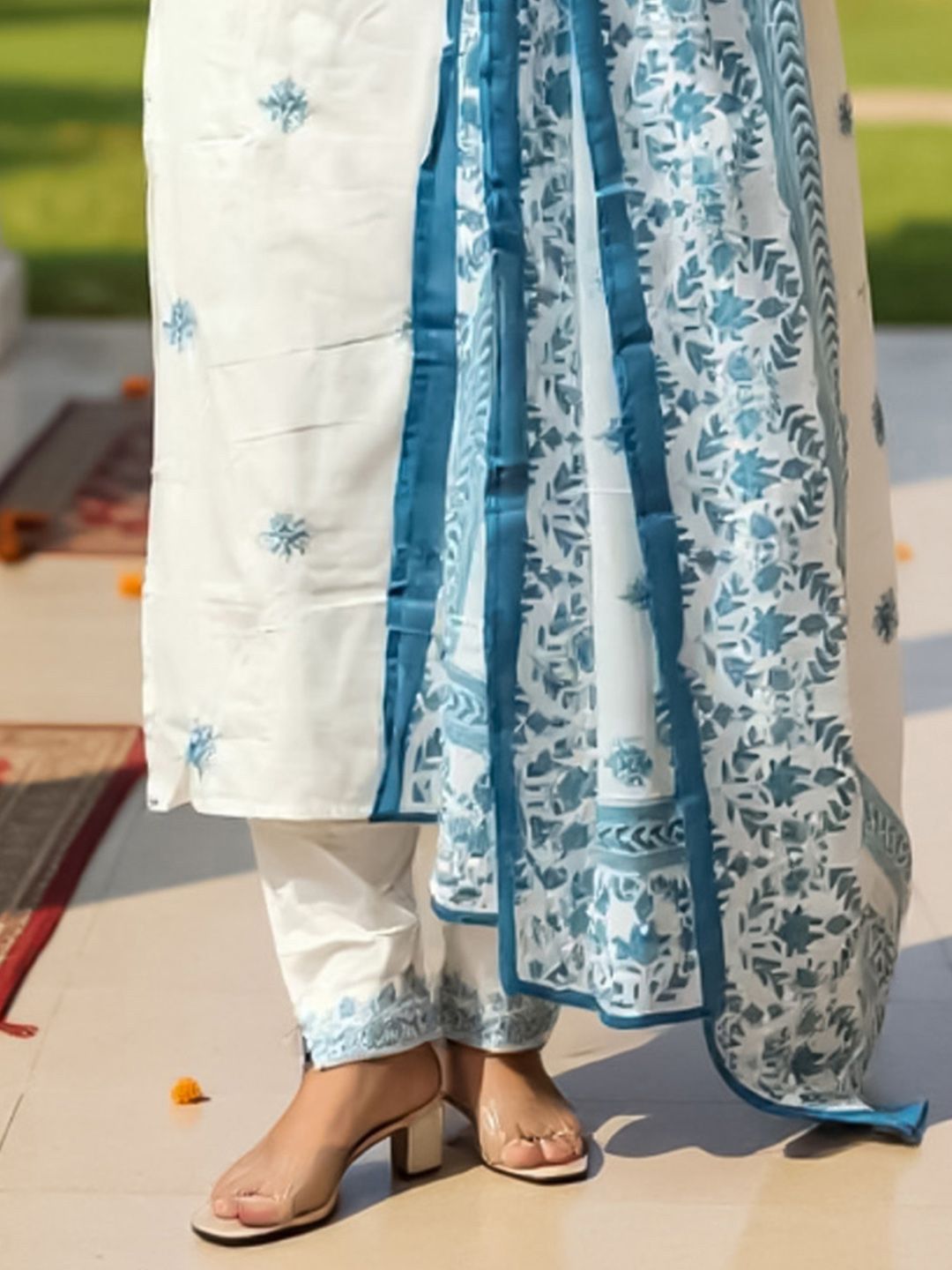 Women Ethnic Motifs Embroidered Pure Cotton Kurta with Trouser & Dupatta