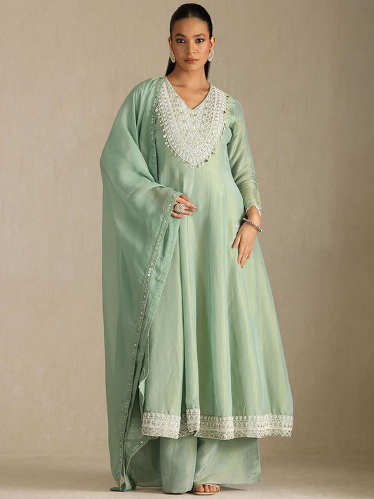 Dhiyona SO Women's Women Ethnic Motifs Embroidered Beads and Stones Kurta with Palazzos & Dupatta