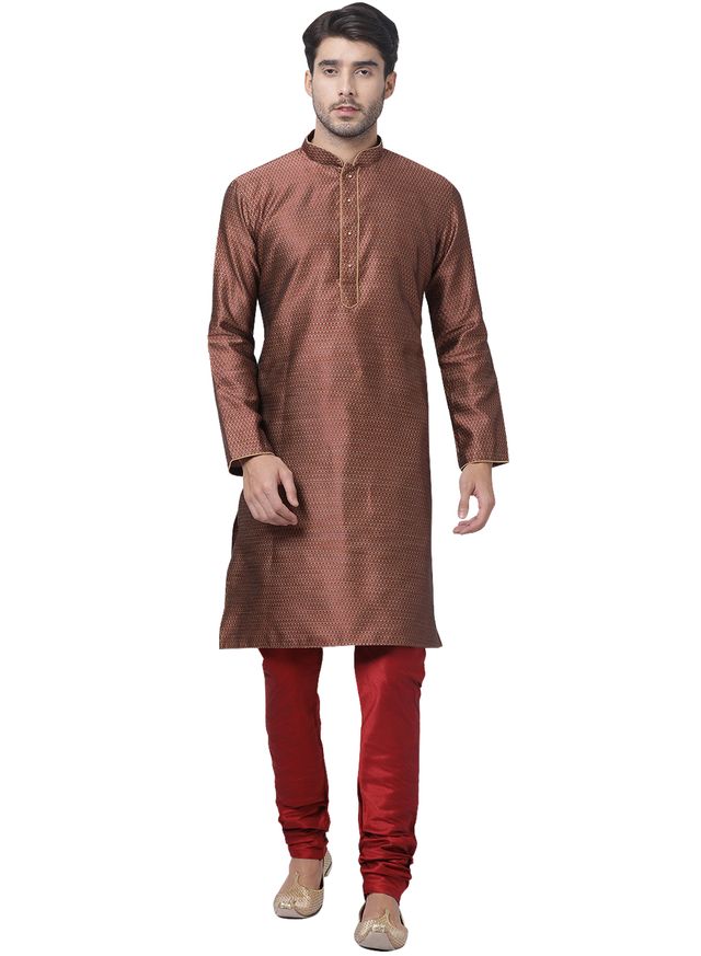 Men's Maroon Silk Blend Straight Kurta Pyjama Set