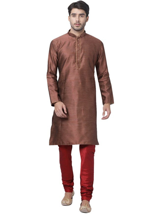 Men's Maroon Silk Blend Straight Kurta Pyjama Set