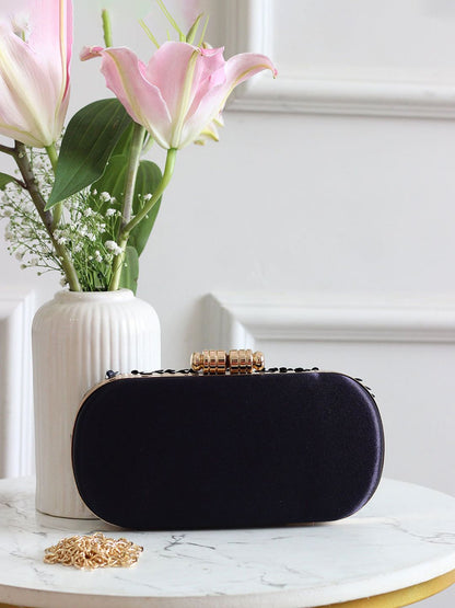 Dhiyona NR Floral Embroidered Sequinned Velvet Box Clutch