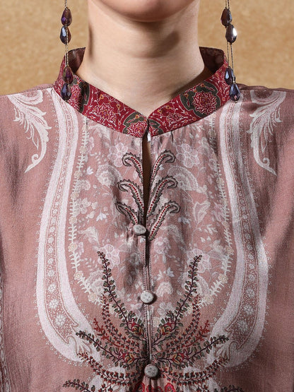 Dhiyona VA Women'sPaisley Printed Mandarin Collar Straight Kurta With Trousers