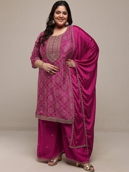 Dhiyona Women's Plus Size Ethnic Motifs Printed Kurta with Palazzos & With Dupatta