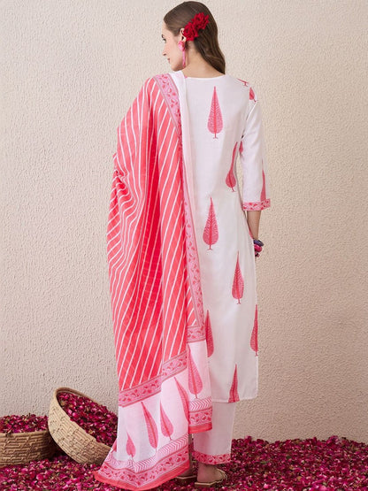 Women Ethnic Motifs Printed Regular Pure Cotton Kurta with Trousers & With Dupatta