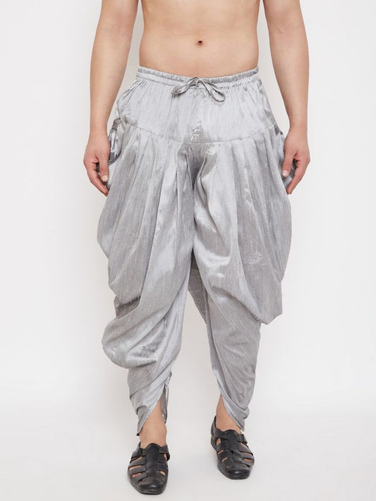 Men's Grey Silk Blend Regular Dhoti