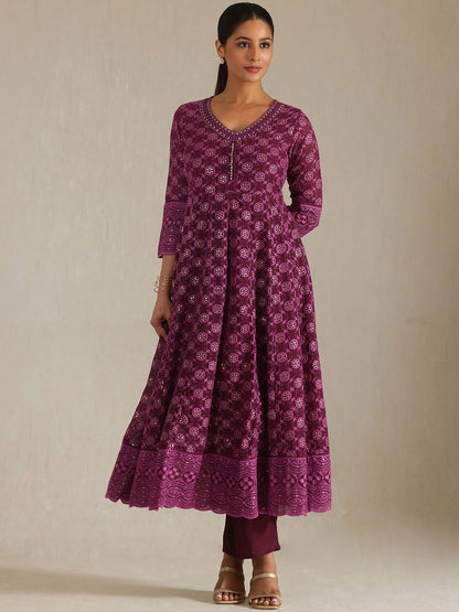 Dhiyona SO Women's Geometric Embroidered Thread Work Georgette Anarkali Kurta With Trousers And Dupatta