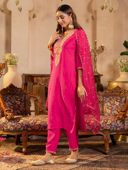 Women Ethnic Motifs Embroidered Regular Sequinned Kurta with Trousers & Dupatta