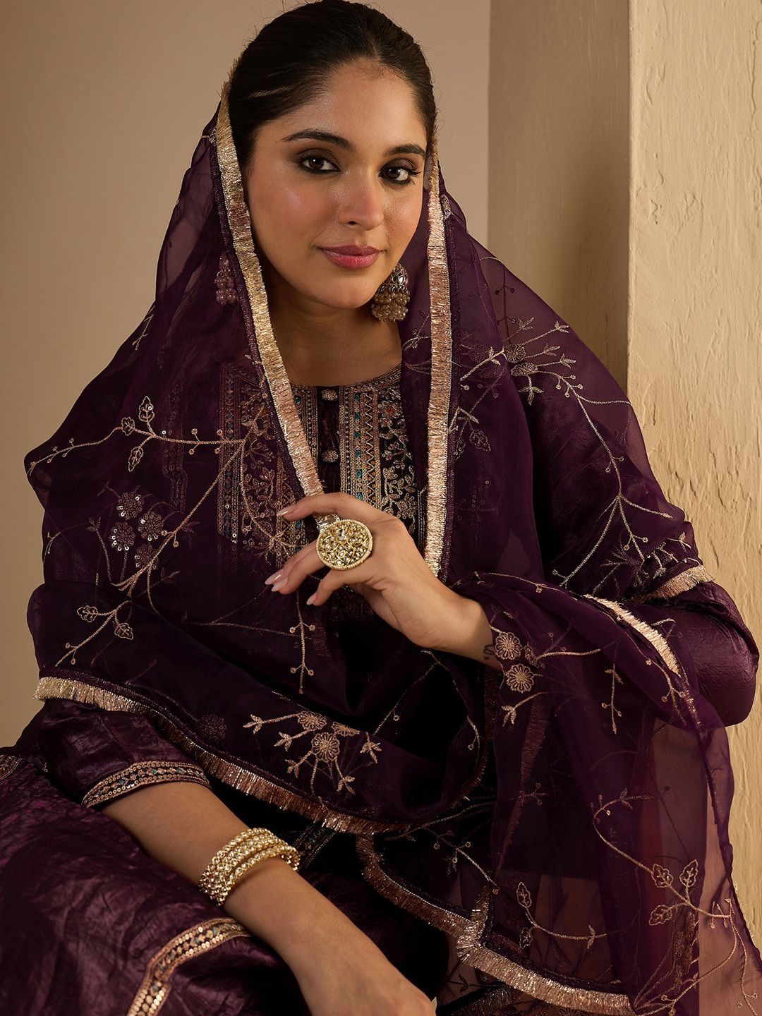 Women Ethnic Motifs Embroidered Regular Kurta with Trousers & With Dupatta