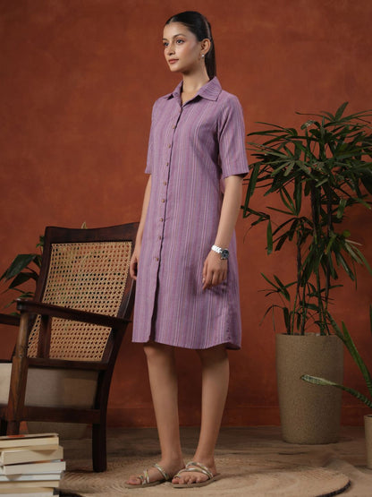 Dhiyona AY Women's Striped Cotton Shirt Dress
