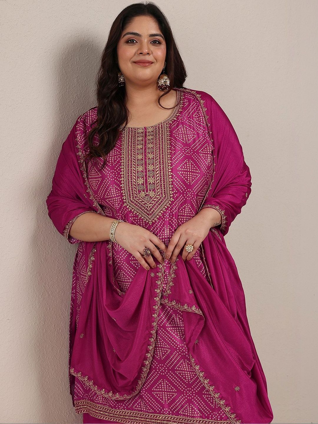 Dhiyona Women's Plus Size Ethnic Motifs Printed Kurta with Palazzos & With Dupatta