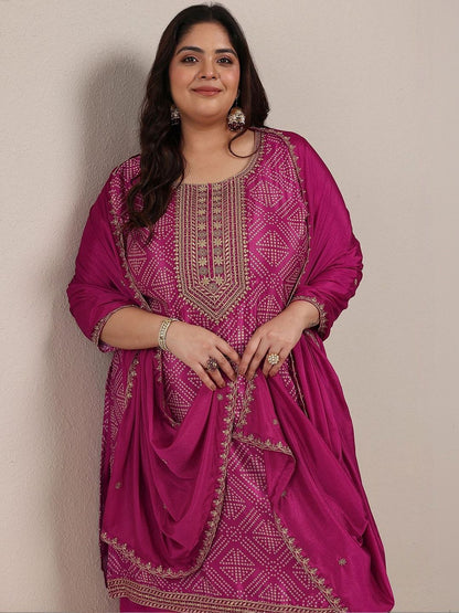 Dhiyona Women's Plus Size Ethnic Motifs Printed Kurta with Palazzos & With Dupatta