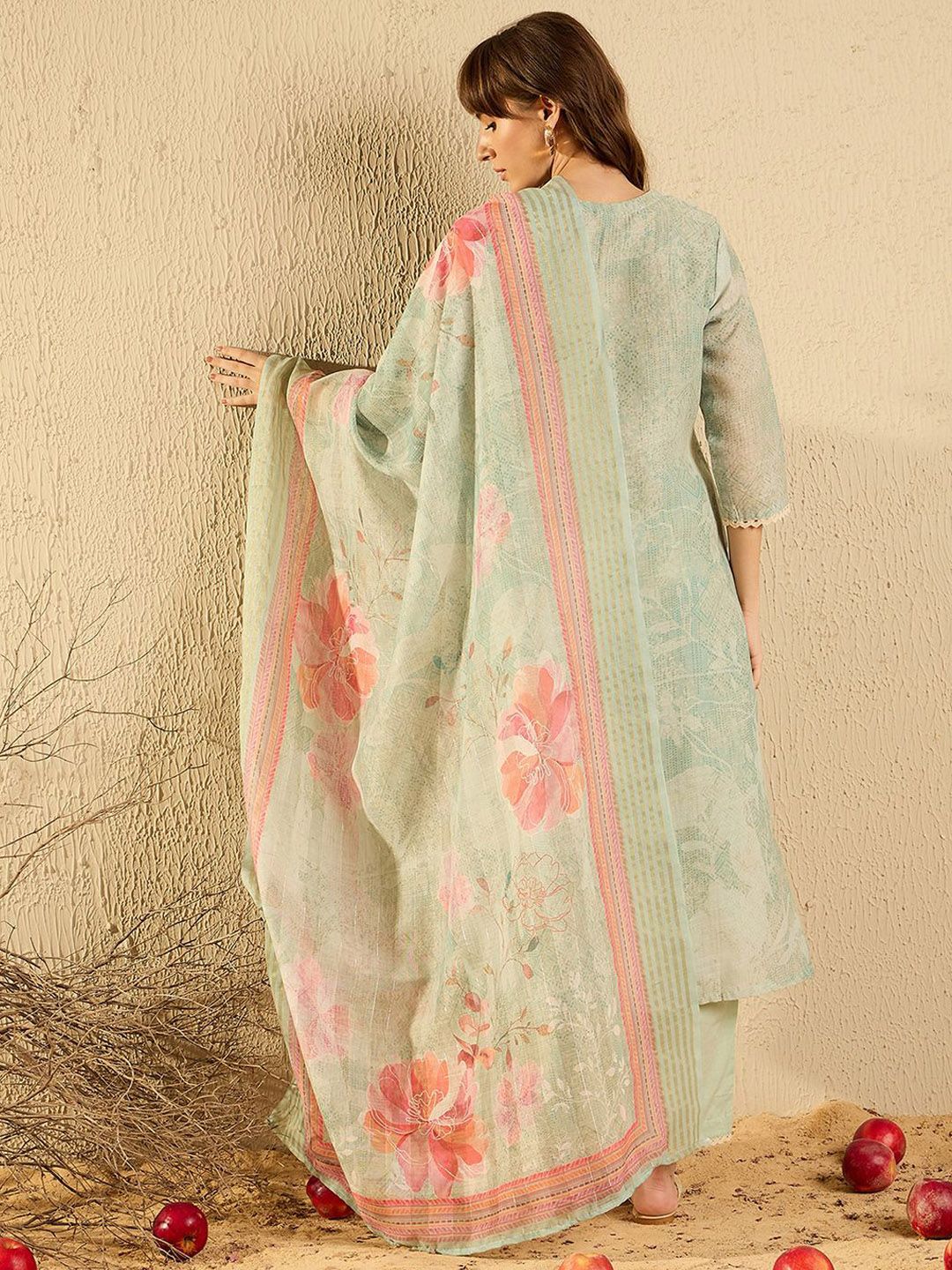 Dhiyona IE Women Ethnic Motifs Printed Regular Chikankari Kurta with Trousers & With Dupatta