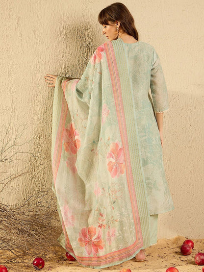 Dhiyona IE Women Ethnic Motifs Printed Regular Chikankari Kurta with Trousers & With Dupatta