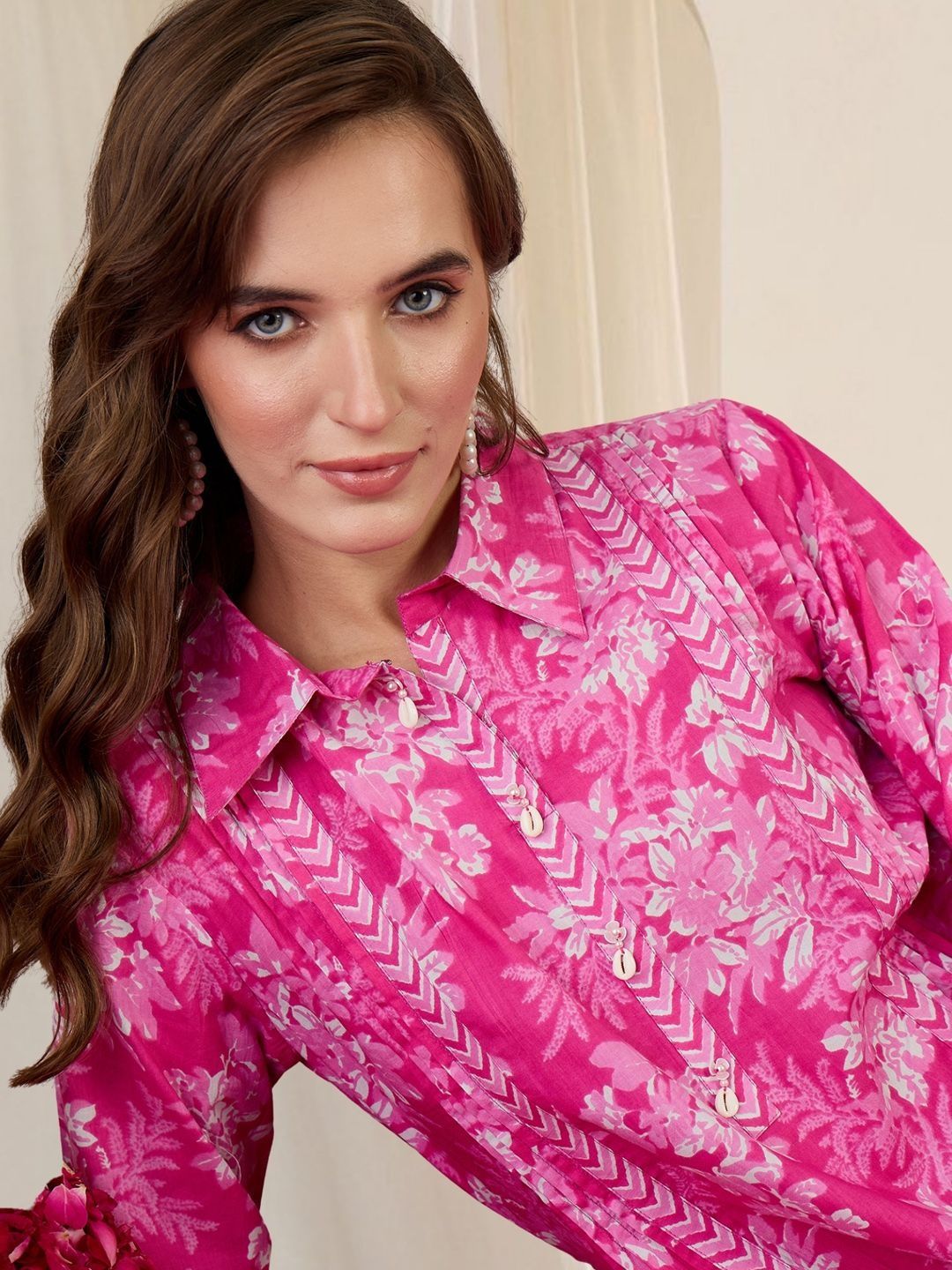 Women Floral Printed Regular Pure Cotton Kurta with Trousers