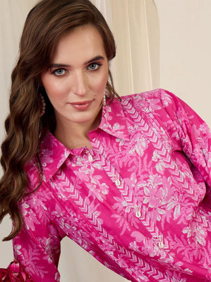 Women Floral Printed Regular Pure Cotton Kurta with Trousers