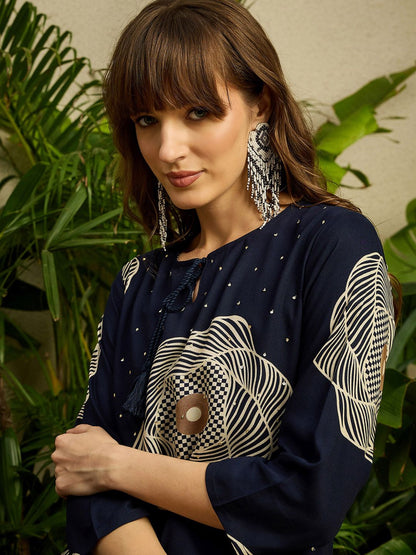 Dhiyona IE Geometric Printed Round Neck Top With Trousers Co-Ords