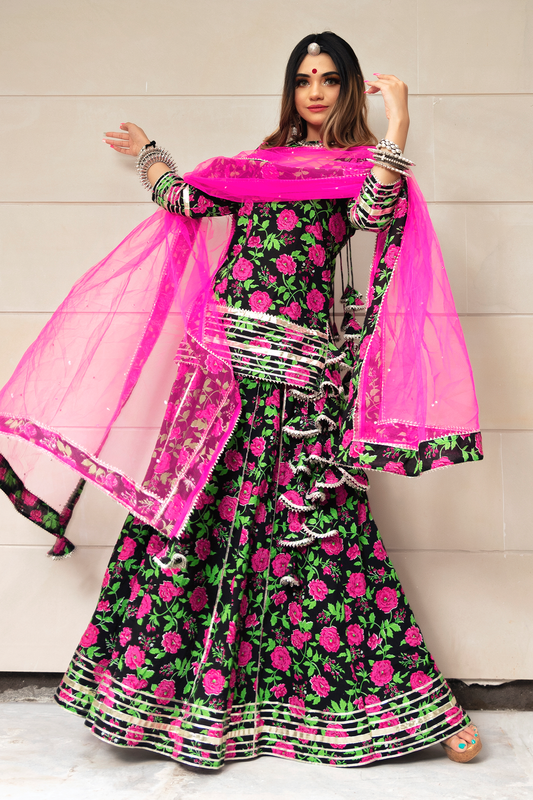 Gulmohar Cotton Hand Block Skirt Set