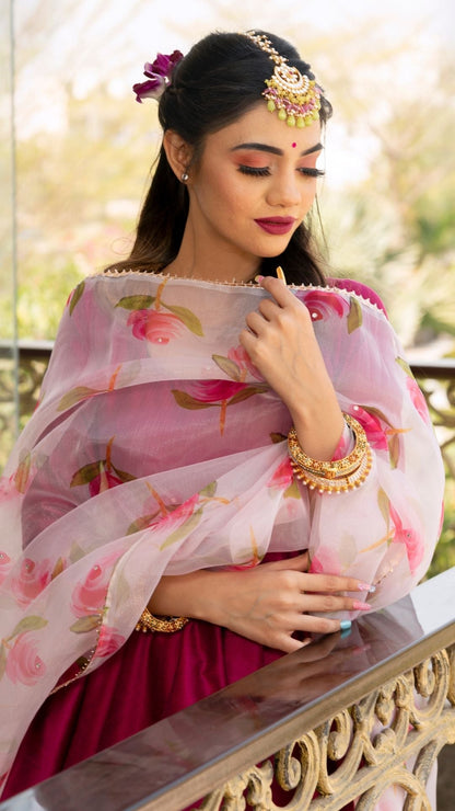Magenta Lilly Cotton Silk Anarkali Set