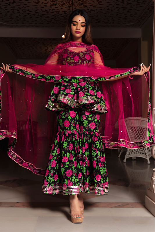 Gulmohar Cotton Hand Block Sharara Set